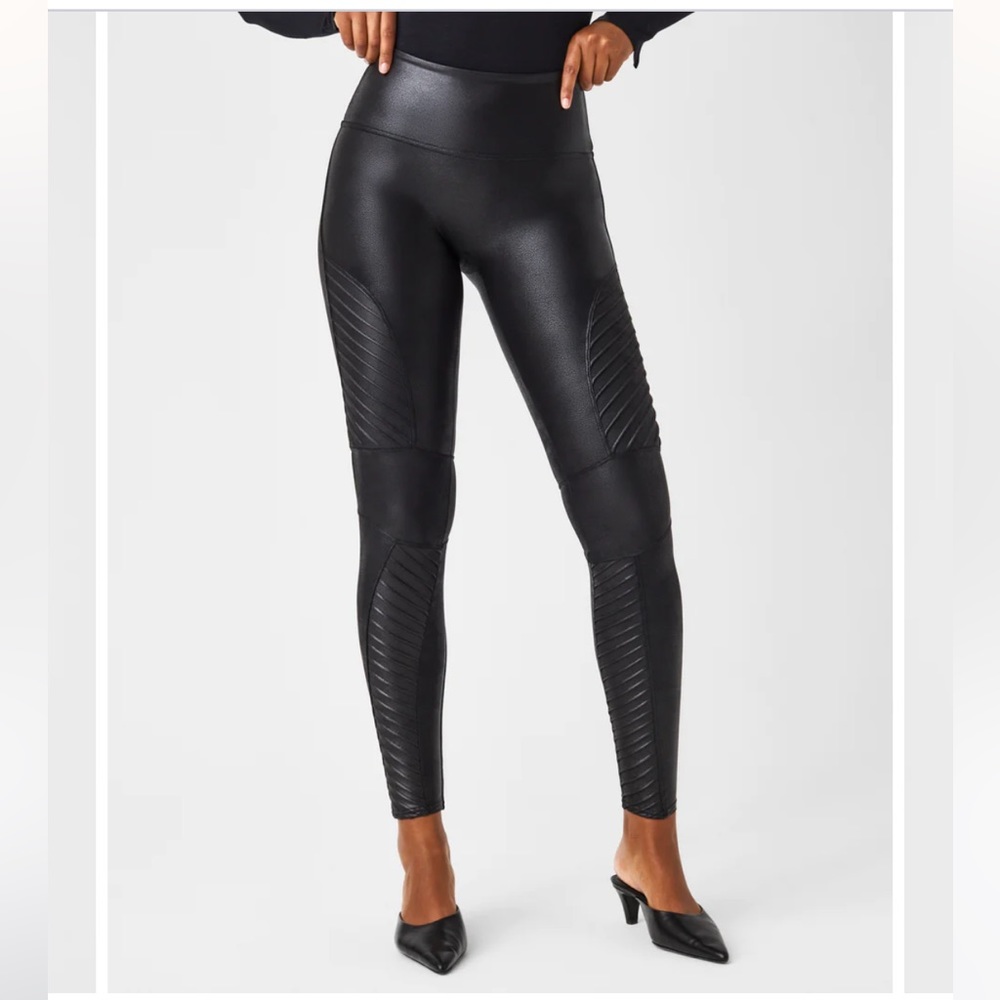 Spanx Faux Leather Moto Leggings- Black, Size Medium